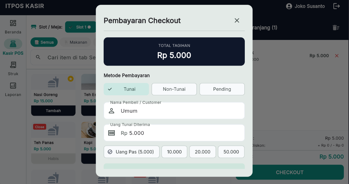 6. Modal Pembayaran Checkout