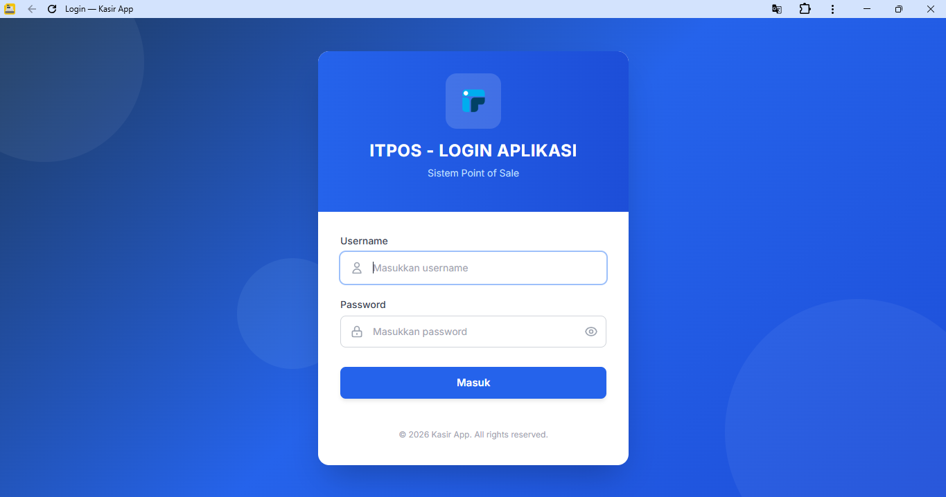 1. Halaman Login Kasir Desktop