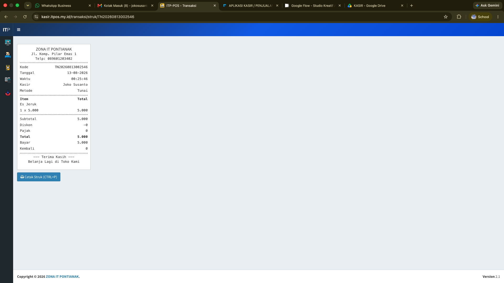 4. Tampilan Struk Pembayaran Desktop